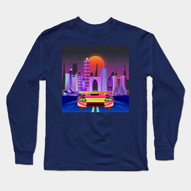 Neon Sunset Night City Drive | Cyberpunk Art | Video Game Inspired Long Sleeve T-Shirt by mschubbybunny